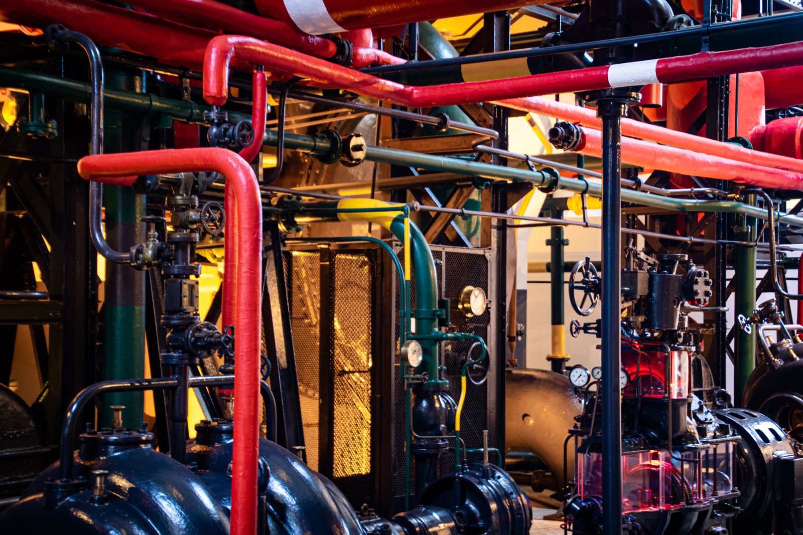 Boiler room with heating pipes and valves