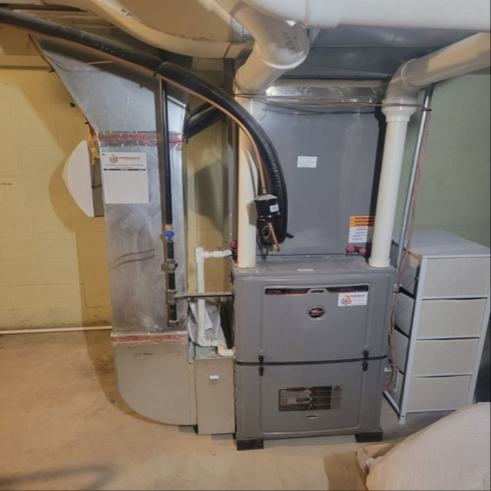 New high-efficiency gas furnace installed in a home