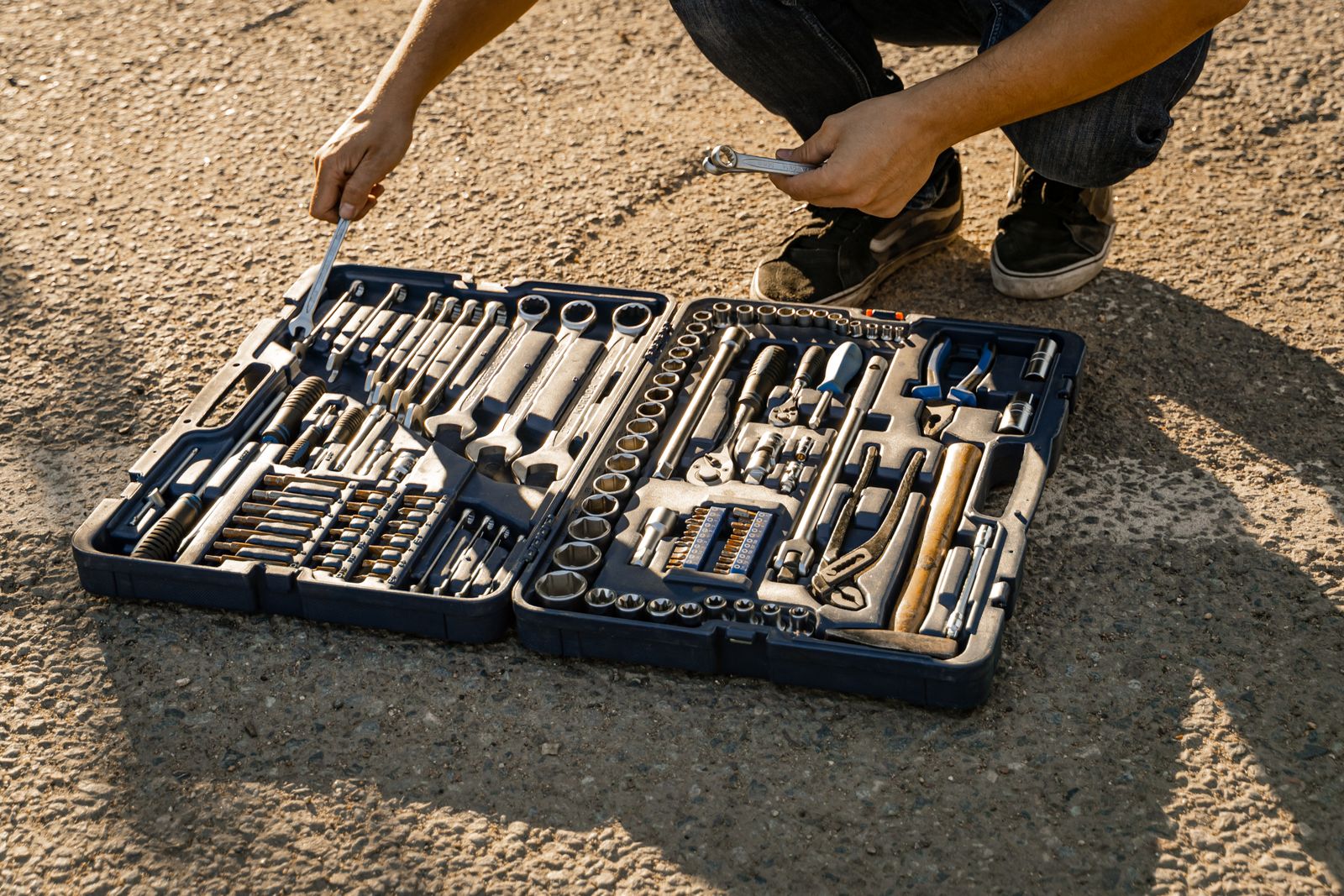 Technician's tools laid out for an HVAC job