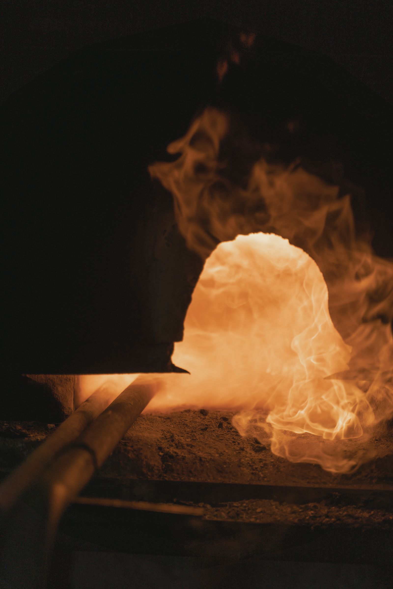 Close-up of a gas furnace burner flame