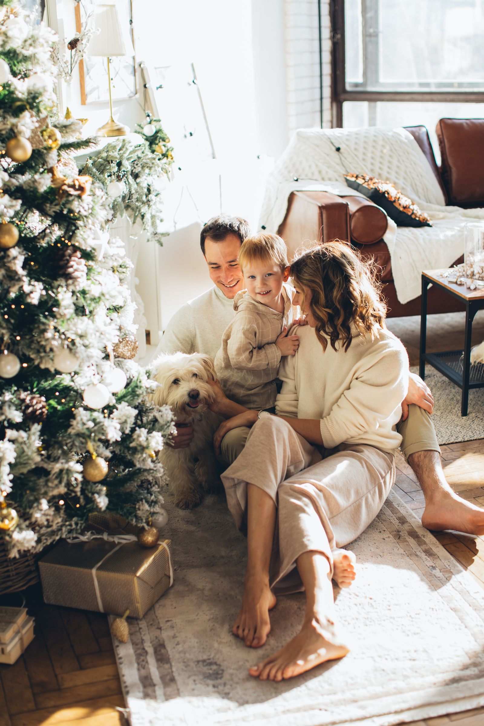 Family relaxing in a warm home on a winter evening
